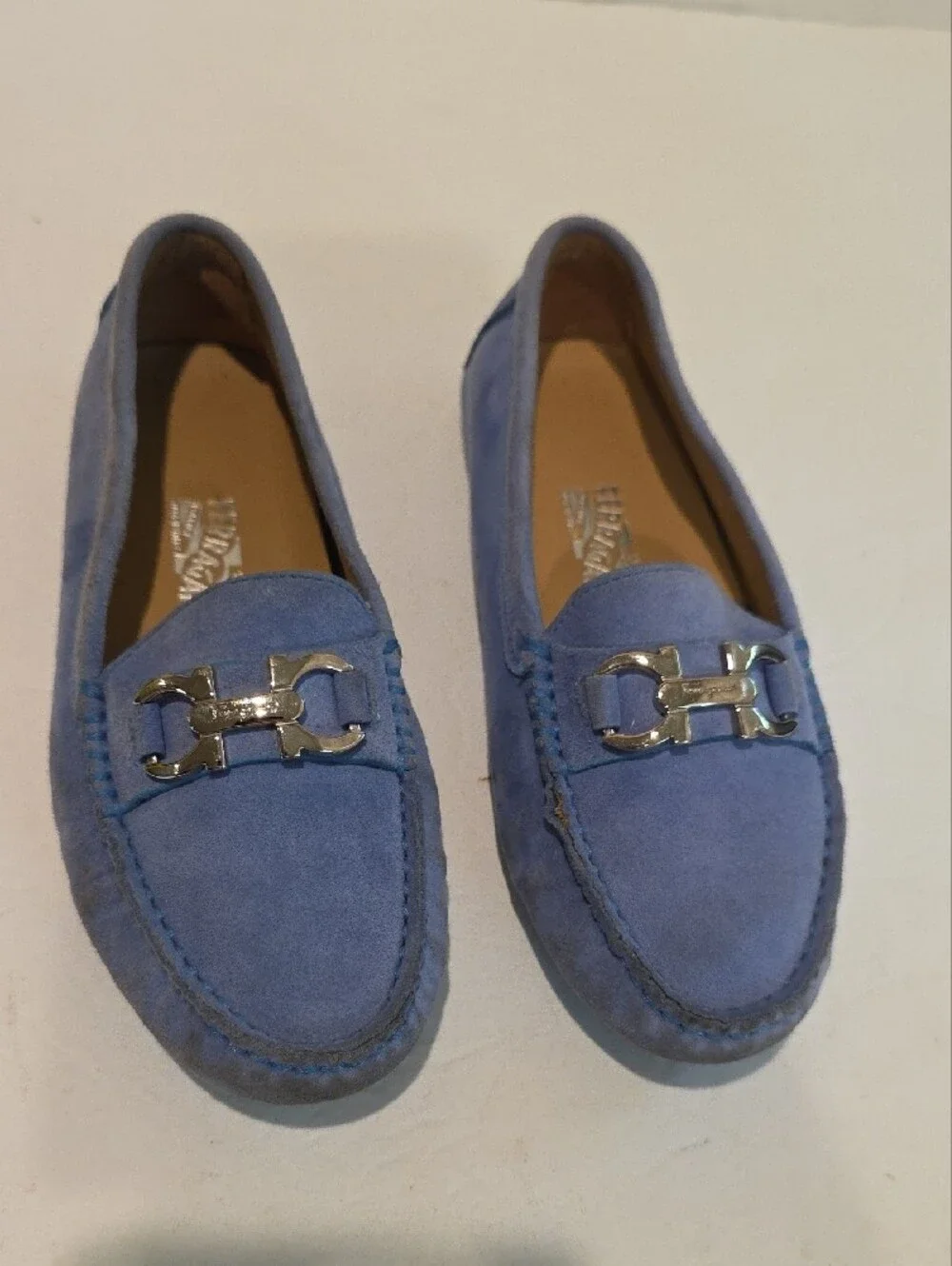 Salvatore Ferragamo Light Blue Suede Kids Moccasins Dress Shoes Loafer 28